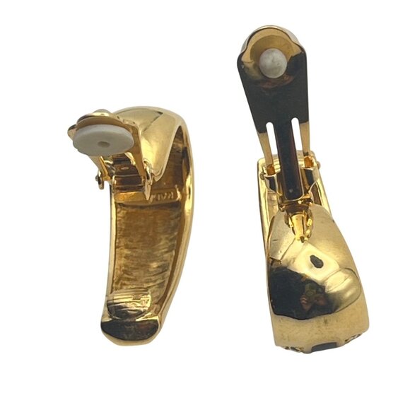 Radiance Gold-Tone Black Enamel Crystal Clip Earrings Bold Designer Style Runway - Picture 8 of 12